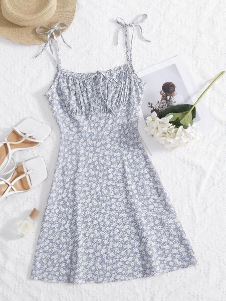 

ditsy floral print knot front cami dress e18w#, Black;gray