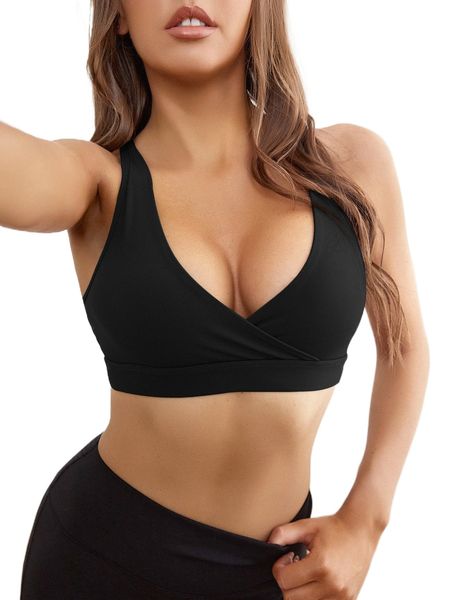 

medium support cut out backless sports bra 07pm#, Gray
