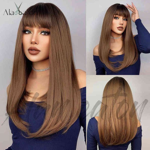 

wig female brown qi bangs long straight hair with curly ends daily women's wigs 220527, Black