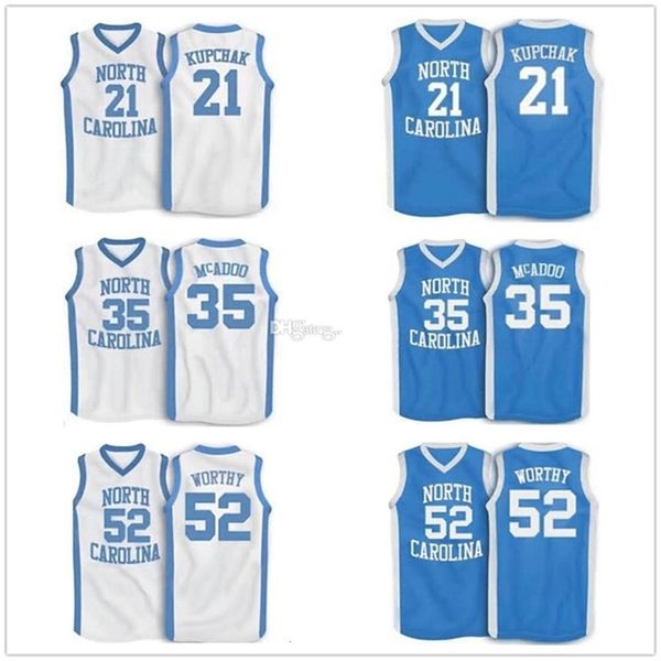 Nikivip North Carolina Tar Heels College # 35 Bob McAdoo Maglie da basket # 52 James Worthy # 21 Mitch Kupchak Retro Uomo cucito personalizzato Qualsiasi nome