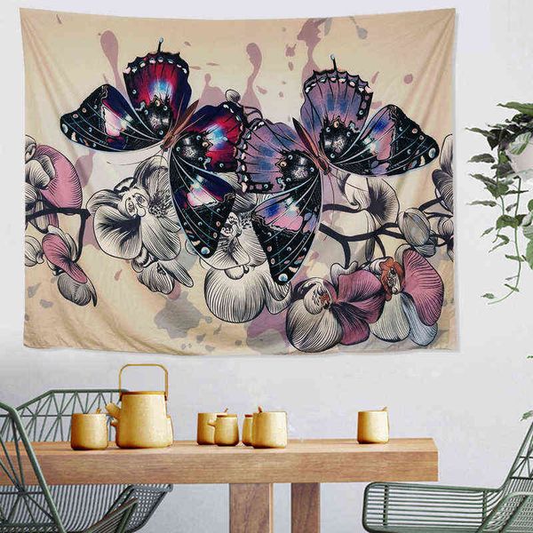 Retro-Wandteppiche, ästhetische Schmetterlingsblumen, Bildkunst, Trippy-Teppich, Wandbehang, Boho-Dekor, Schlafzimmer, Sofa, Decke, Matratze J220804