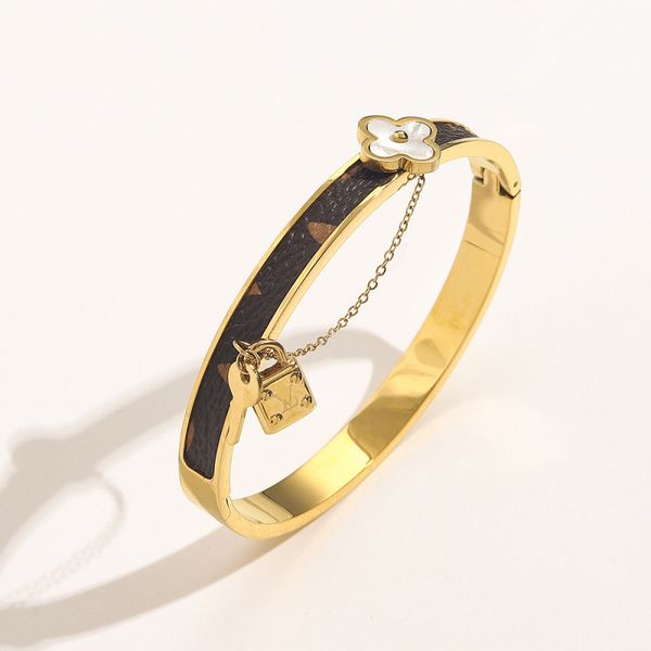 

young ladies four leaf clover charm bangle 18k gold stainless steel lock bracelet jewelry for women gift, Black