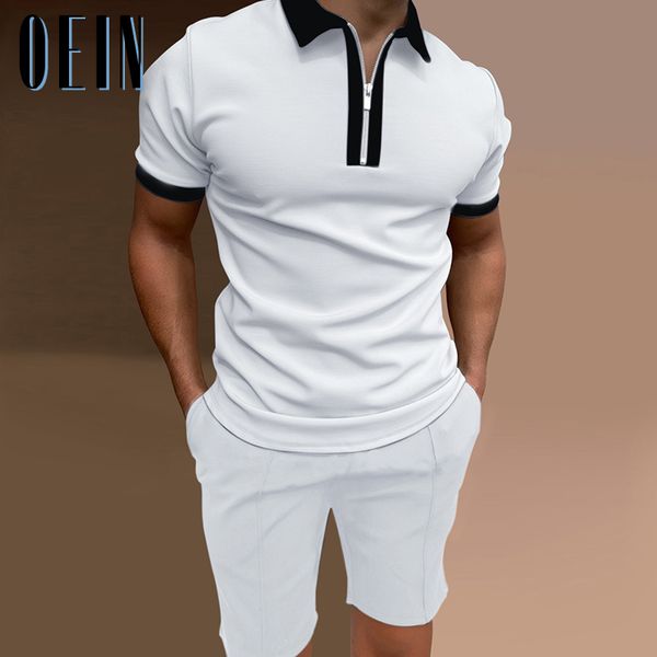 

mens oversized clothes vintage polo shirts and shorts set men tracksuit 2 piece set summer pure color men short outfits 220520, Gray