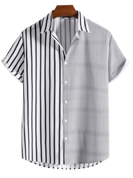 

romwe guys striped & plaid shirt x4vx#, White;black