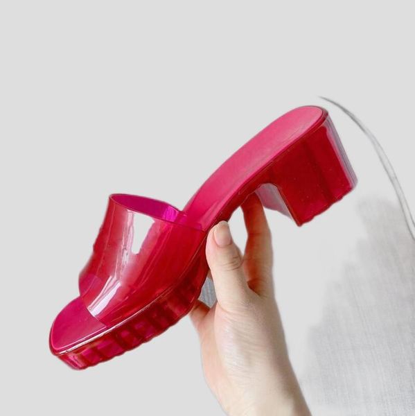 

italy jelly luxury slippers crystal sandals flat slides high heels slipper summer beach thick bottom stuffies platform alphabet shoes logo e, Black