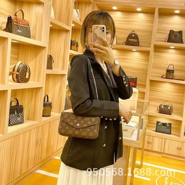 

genuine leather designer lady bag crossbody 3pcs/set women shoulder bags brown flower cross body purse messenger handbags with box and dust