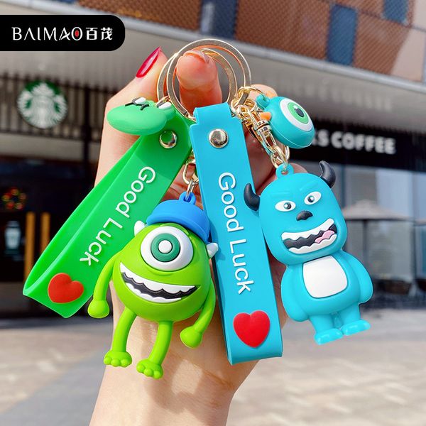 

trendy epoxy big eyes hair monster keychain female cute cartoon doll key chain ring handbag pendant wholesale, Silver