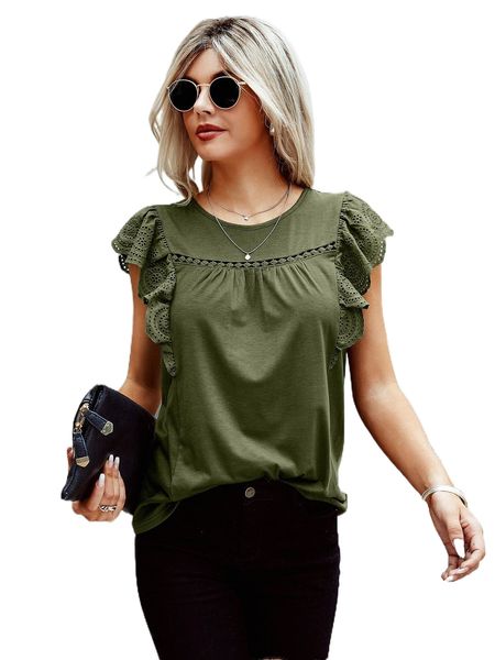 

eyelet embroidered flutter sleeve tee e6ou#, White