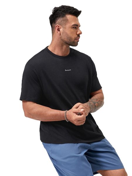 

extended sizes men letter embroidery tee f0i1#, White;black