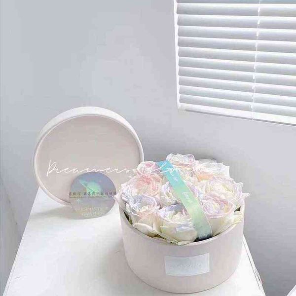 

hard cardboard flower gift box round with lid florist rose flower packaging wedding decor valentines box gifts bags wrapping t220714 t220714
