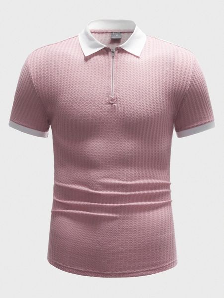 

men contrast trim waffle knit polo shirt 66gd#, White;black
