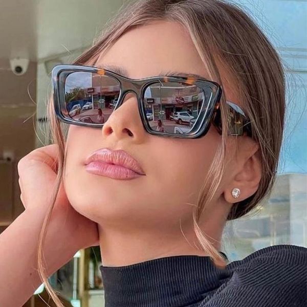 Солнцезащитные очки большого размера прямоугольные женские брендовые дизайнерские очки в большой оправе оттенки геометрические ножки винтажные черные квадратные UVSunglasses