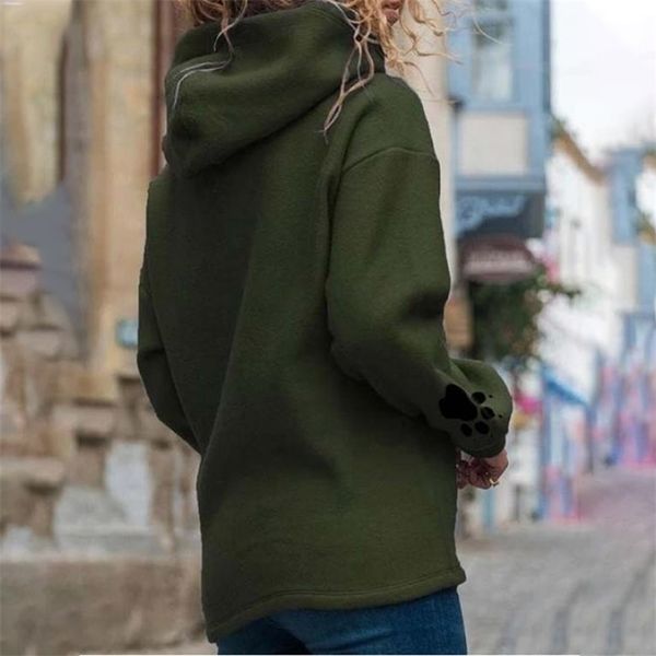 

autumn printed warm women's hooded sweatshirts long sleeve winter female sweatshirt solid streetwear casual lady pullovers 201203, Black