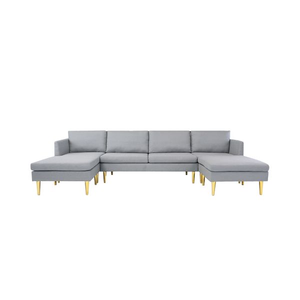 

living room blue 72" sectional sofa left hand facing with 2 pillows beige fabric