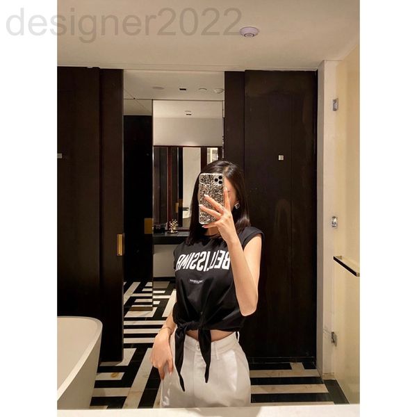 

women's t-shirt designer 22ss early summer letter collar label decal round neck loose pullover t-shirt waist gekn, White