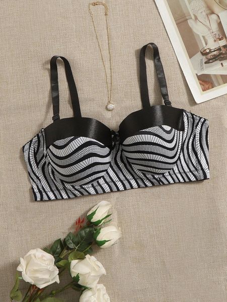 

plus striped push up underwire bra e7kd#, Black;white