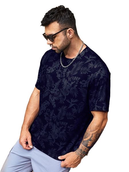 

extended sizes men tropical print tee n27k#, White;black