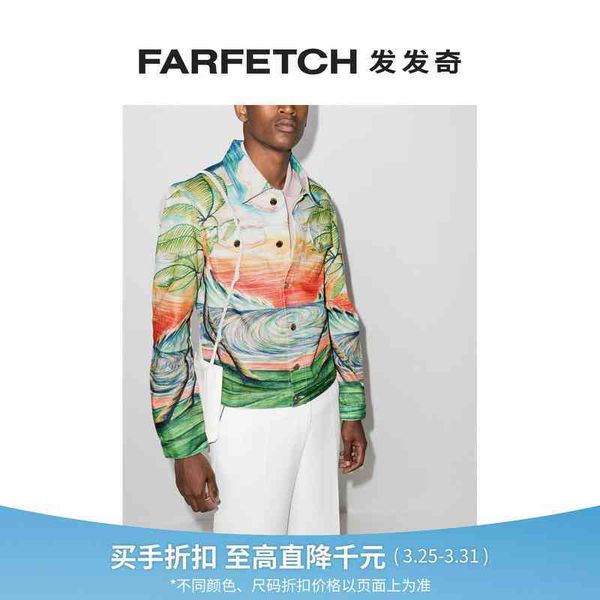 

designer shirts huakai casablanca men's print denim jacket farfetch, Black;brown