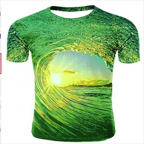 Camisetas para hombres Luz Verde Océano Moda Patrón de impresión 3D Flor Camisa de manga corta Verano Transpirable Top