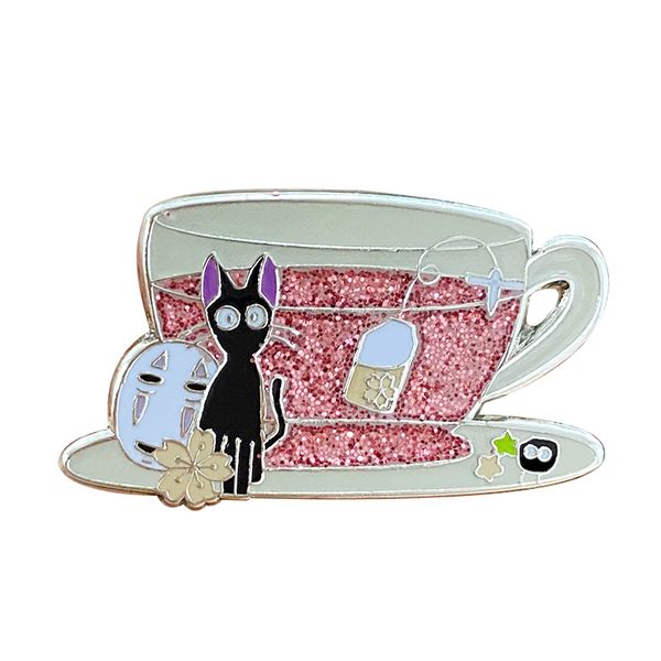 

kiki and no face pink sakura tea cup hayao miyazaki japan anime lapel pin, Blue