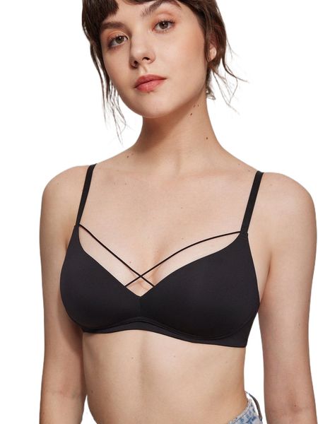 

luvlette cross front wireless bra h1km#, Black;red