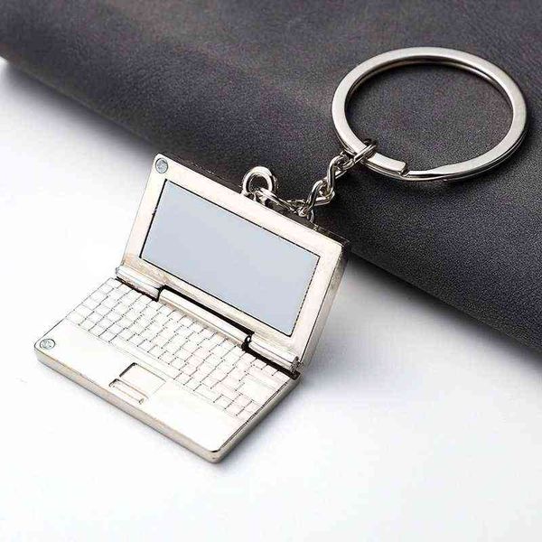 

creative metal simulation notebook computer key chain car bag hanging accessories keychain otaku electronic equipment keyring aa220318, Silver