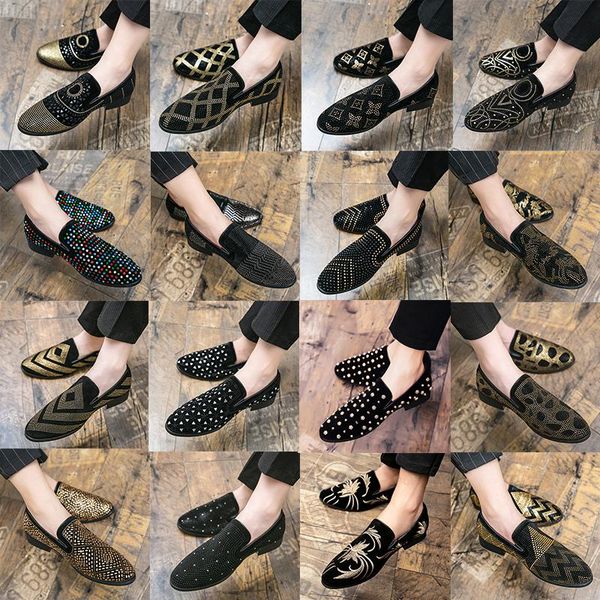 

mm rhinestone luxury brand men's casual loafers genuine leather slip-on dress shoes handmade men flats wedding party shoe plus size 38-, Black