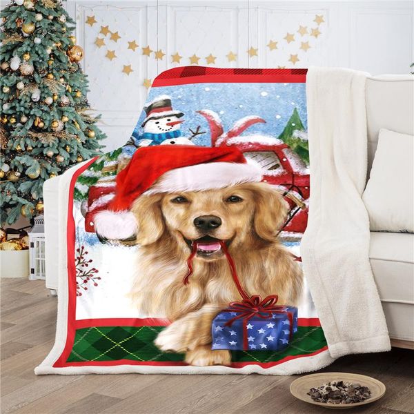 Coperte Coperta di Natale rossa Coperta di cartone animato Pupazzo di neve Cane Caldo Sherpa in pile Peluche Natale per bambini Divano letto per bambini Regalo di anno per auto