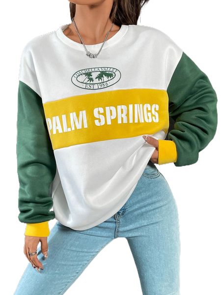 

letter graphic colorblock sweatshirt 90n0#, Black