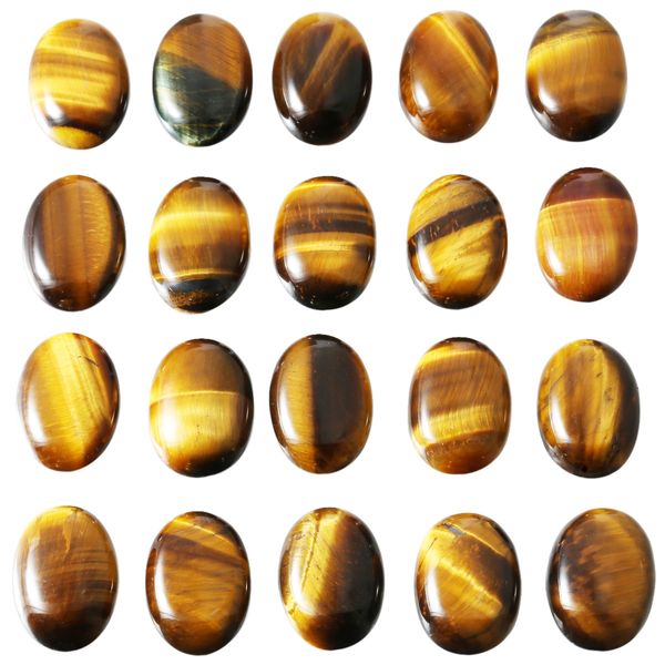 Cabochon in pietra preziosa ovale con retro piatto ovale in occhio di tigre giallo naturale, chakra curativo, perline in pietra di cristallo, coperture senza foro per la creazione di gioielli artigianali