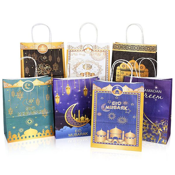 Eid Mubarak Sacchetti regalo in carta kraft Musulmano Festival islamico Festa Biscotti Scatola per imballaggio Caramelle Ramadan Kareem Forniture per bomboniere