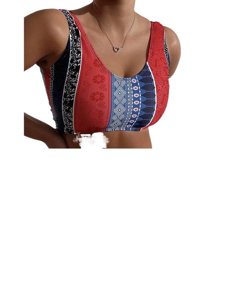 

allover print high waisted bikini swimsuit 154y#, White;black