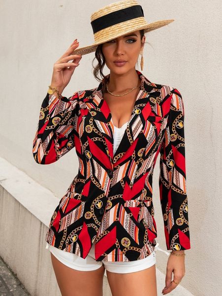 

geo & chain print single breasted blazer a3tt#, White