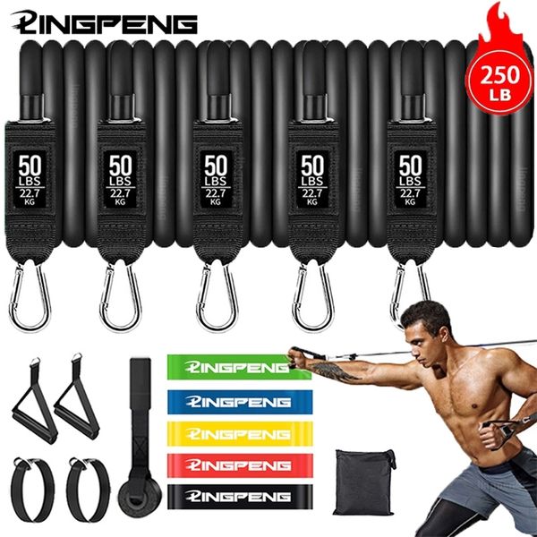 

250lbs resistance exercise bands 5 tube set with door anchor handles bag ankle straps for muscle training home workouts 220716