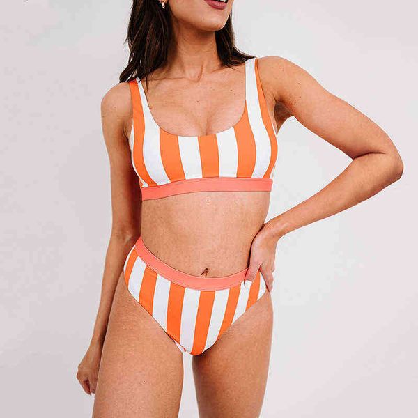 

designer women's swimsuit bikini split swimsuit women low crew neck sleevel stripe bikini 411757, White;black