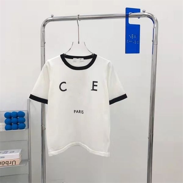 

2022 trendy men's and women's clothing summer new arc de letter printing contrast color casual knitting t-shirt short sleeve top, White