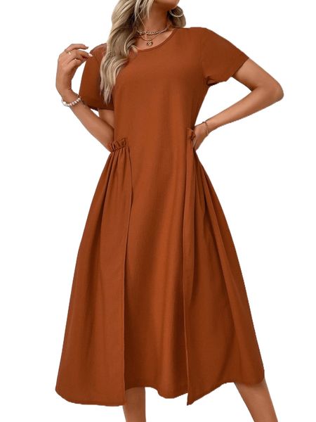 

solid frill trim dress p7xn#, Black;gray