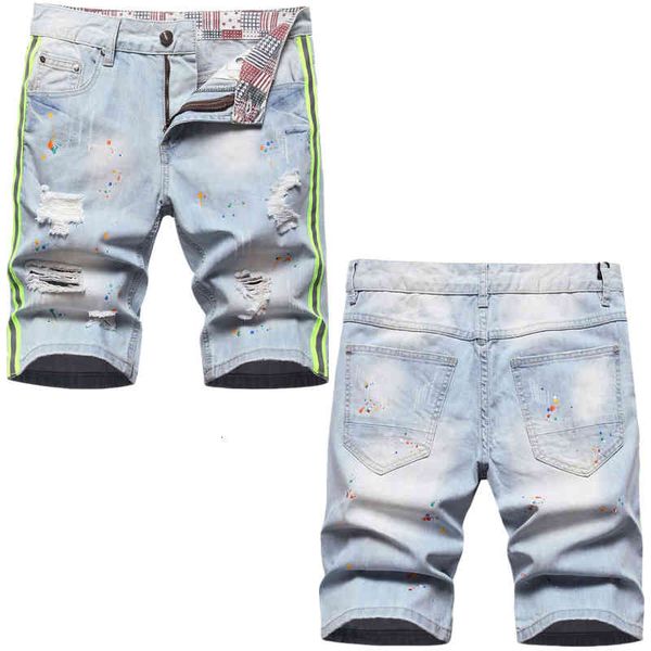 

men's jeans american fashion night reflective webbing, color contrast, holes, hand-painted paint cowboy pants, men u0eh, Blue