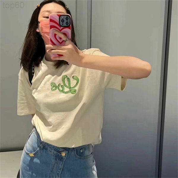 

women's t-shirt designer 22 summer new two-color embroidered cactus short sleeve men's and women's same style high-end wear, White