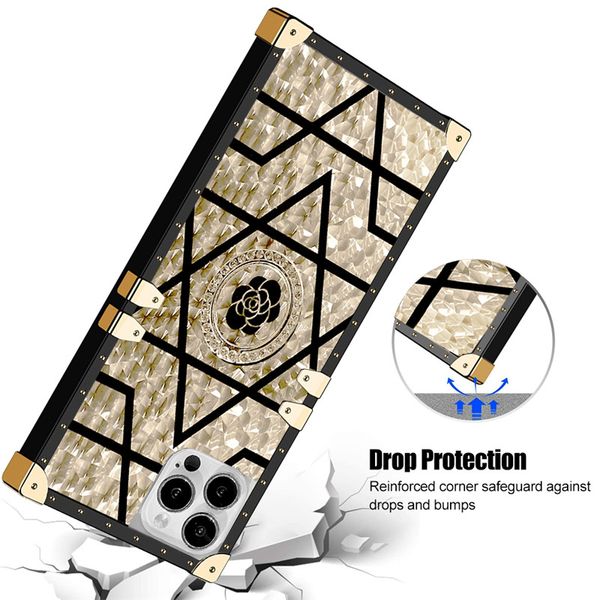 Designer Luxury Square Fashion Custodie per cellulari Cover con Bling Ring Clock per iPhone 13 Pro Max 12 mini 11 xsamx xr xs 6s 7 8plus Custodia per telefono con supporto per fiori