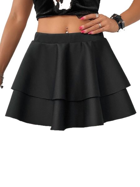 

layered hem flare skirt d0bg#, Black