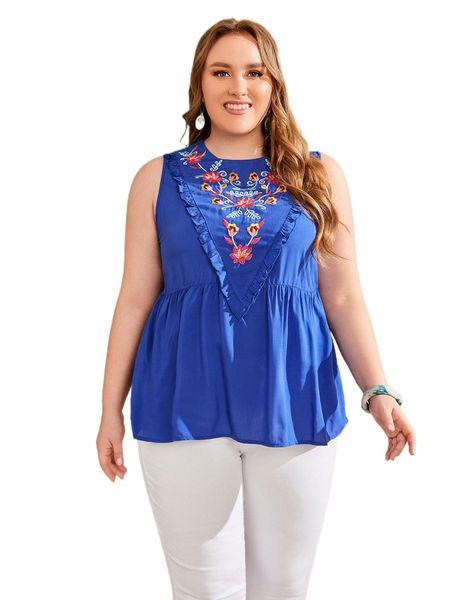 

emery rose plus floral embroidered frill trim q6ks#, Black