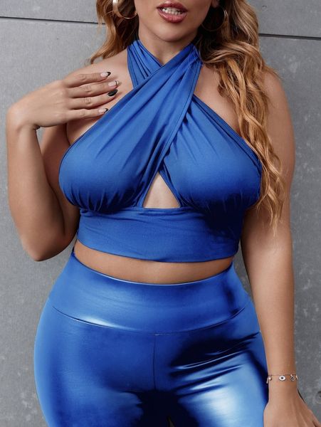 

plus peekaboo front crossover halter 17us#, Black