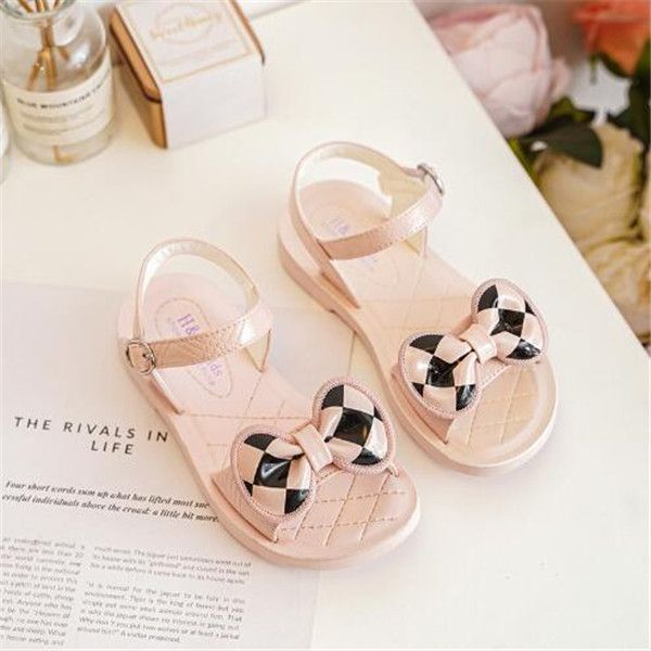 

girls bow sandals 2022 summer new soft bottom comfortable non-slip princess shoes fashion brand children's shoes beach sandal large siz, Black;red
