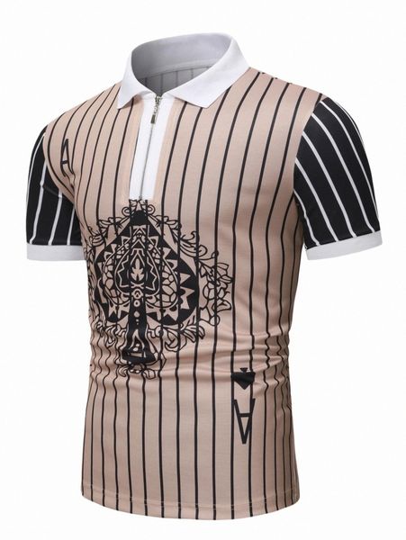 

men striped & playing card print polo shirt l5vn#, White;black
