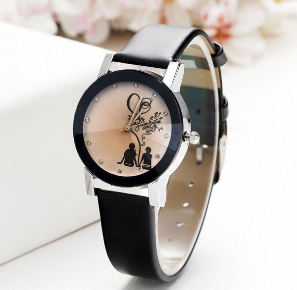 

new fashion student lovers watches romantic wristwatches leather couple analog quartz wristwatch for woman men gift couples watches, Slivery;brown