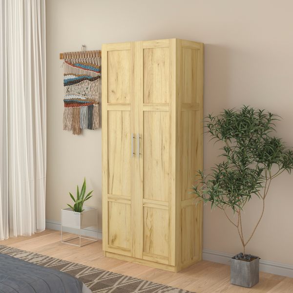 

tall wardrobe and kitchen cabinet with 2 doors and 3 dividers to separate 4 storage spaces