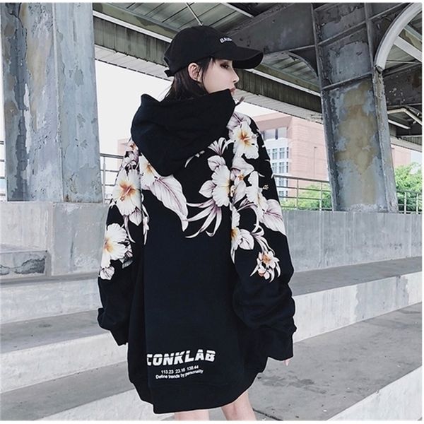 

hip hop hiphop style easy mens and womens same rose cross printed embroidered hoodie y200610, Black
