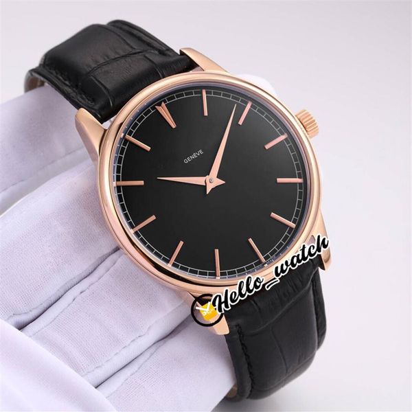 

new traditionnelle 43075/000r-b404 43075 asian 2813 automatic mens watch rose gold case black dial leather strap gents watches hel265r, Slivery;brown