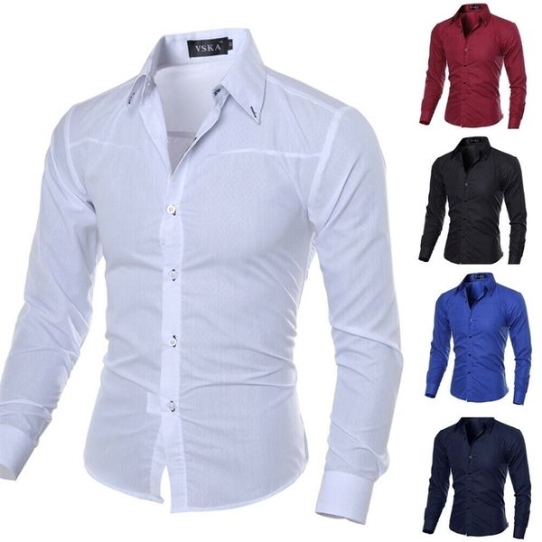 

mens luxury casual formal shirt long sleeve slim fit business dress shirts 220813, White;black